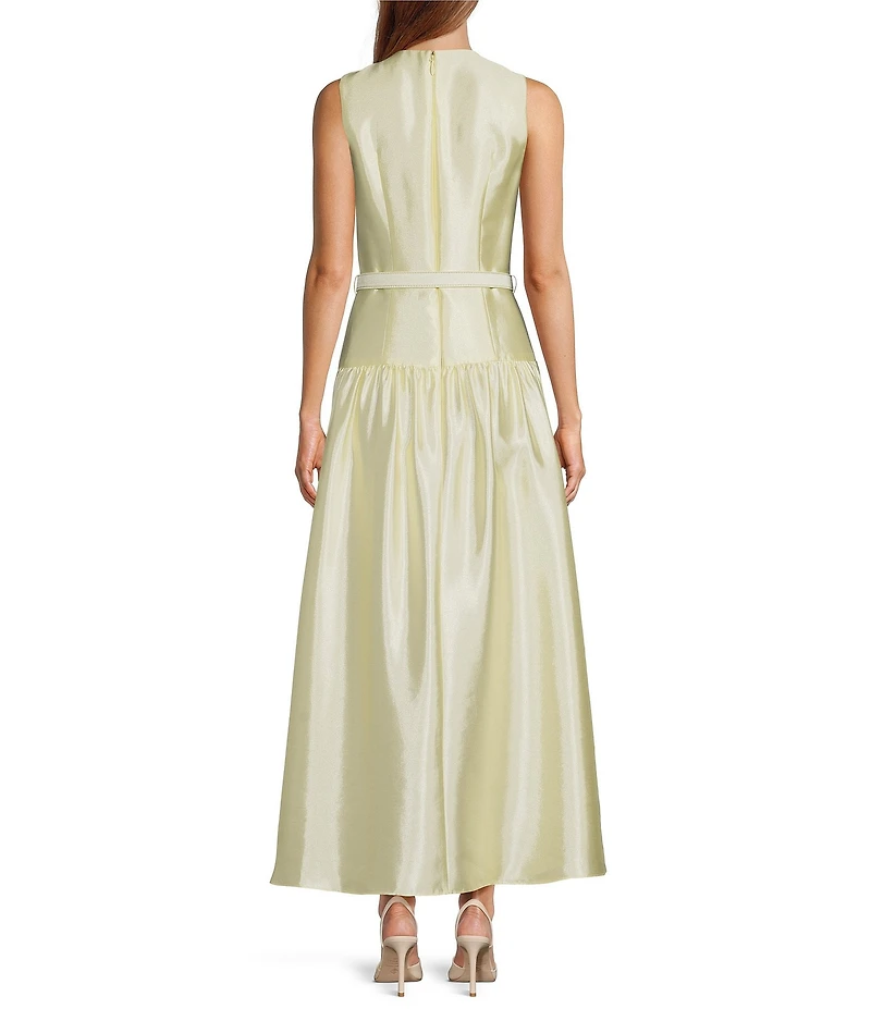 Antonio Melani Presley Dupioni Jewel Neck Strapless Belted Drop Waist A-Line Flounce Maxi Dress