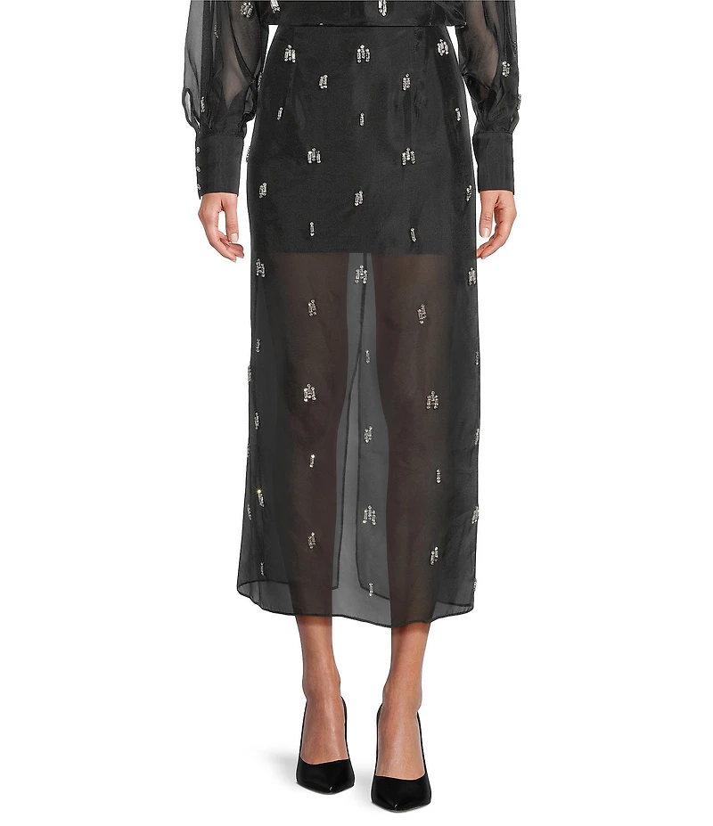 Antonio Melani Priscilla Coordinating Sheer Jeweled Organza Midi Skirt