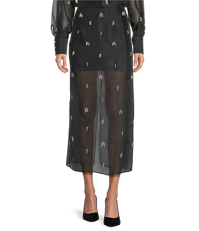 Antonio Melani Priscilla Coordinating Sheer Jeweled Organza Midi Skirt