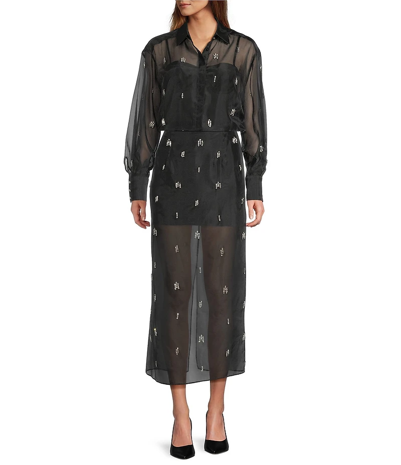 Antonio Melani Priscilla Coordinating Sheer Jeweled Organza Midi Skirt