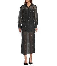 Antonio Melani Priscilla Coordinating Sheer Organza Jewel Embellished Point Collar Long Sleeve Button Front Blouse