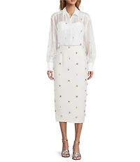 Antonio Melani Priscilla Coordinating Sheer Organza Jewel Embellished Point Collar Long Sleeve Button Front Blouse