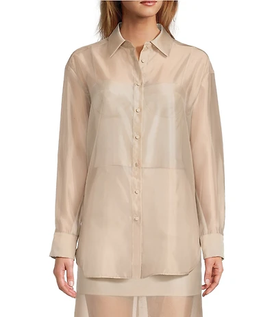 Antonio Melani Priscilla Organza Sheer Long Sleeve Button Front Blouse