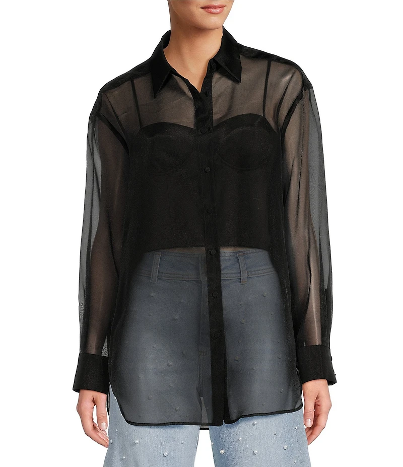 Antonio Melani Priscilla Organza Sheer Long Sleeve Button Front Blouse