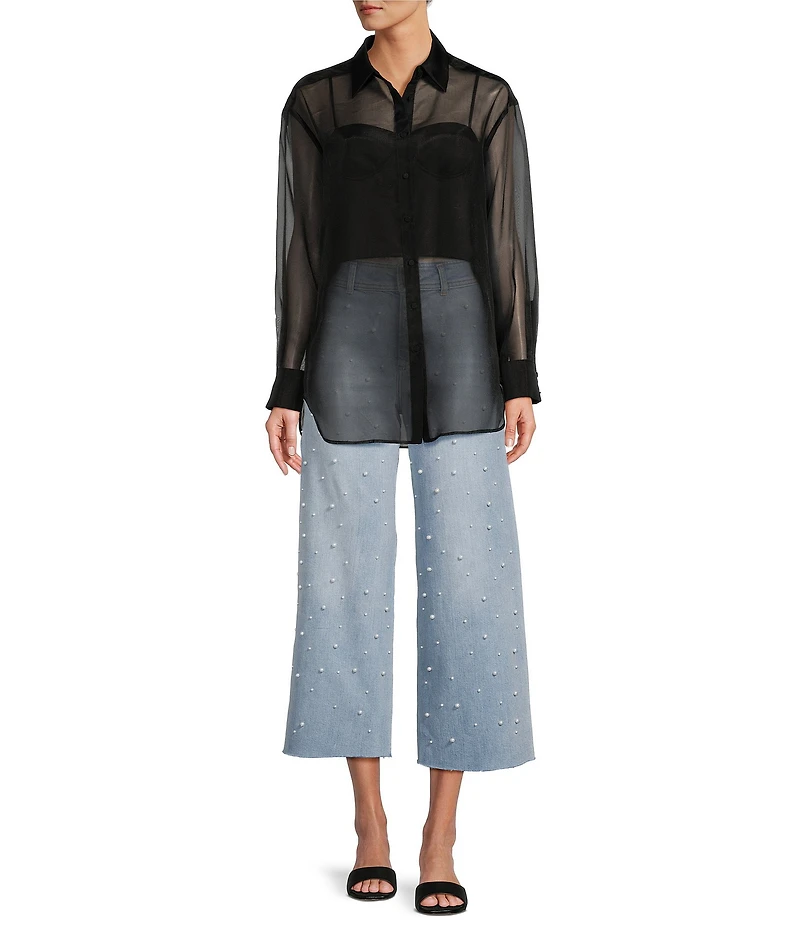 Antonio Melani Priscilla Organza Sheer Long Sleeve Button Front Blouse