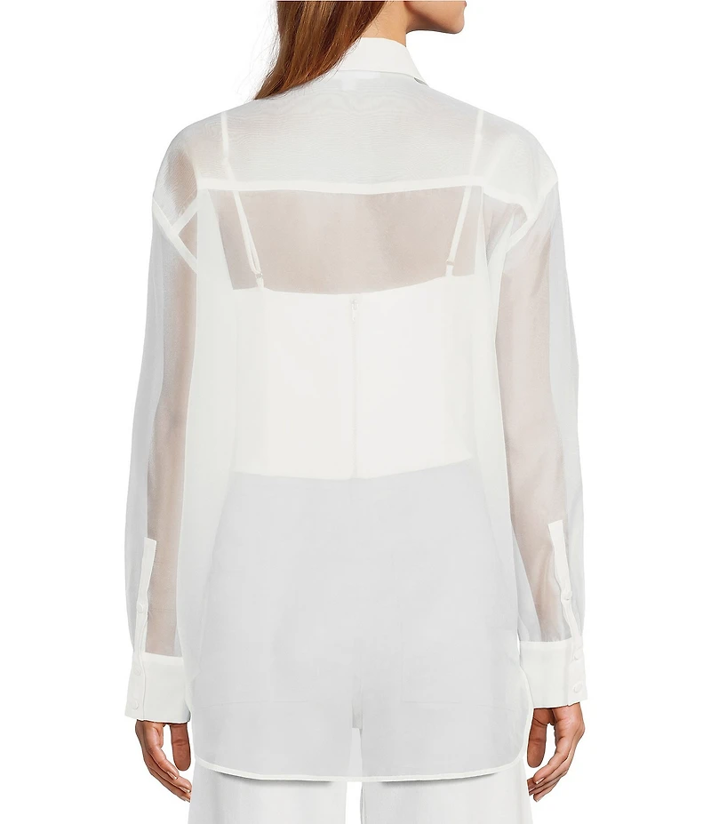 Antonio Melani Priscilla Organza Sheer Long Sleeve Button Front Blouse