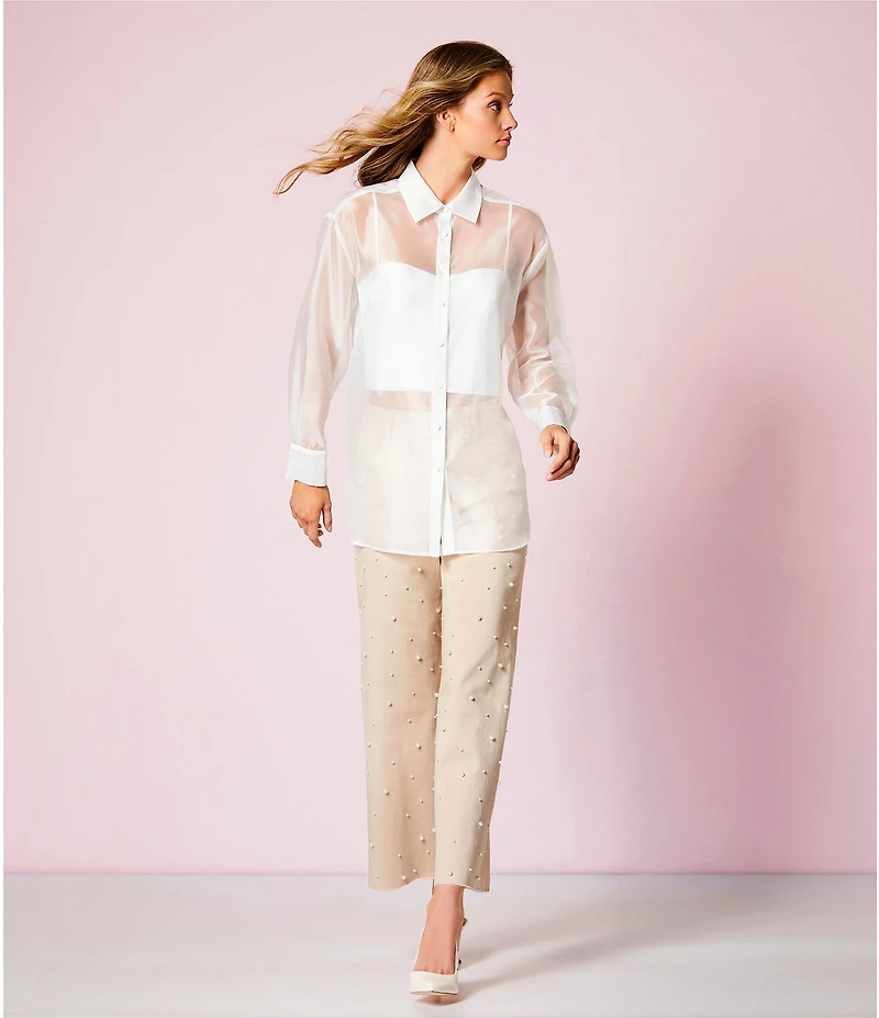 Antonio Melani Priscilla Organza Sheer Long Sleeve Button Front Blouse