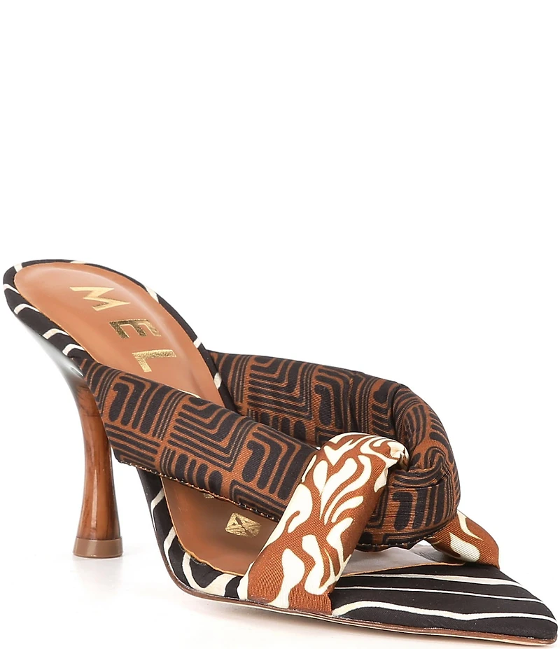 Antonio Melani Prisella Abstract Print Twisted Knot Detail Dress Slide Sandals
