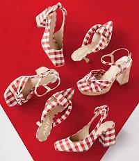 Antonio Melani Prisella Gingham Twisted Knot Detail Dress Slide Sandals