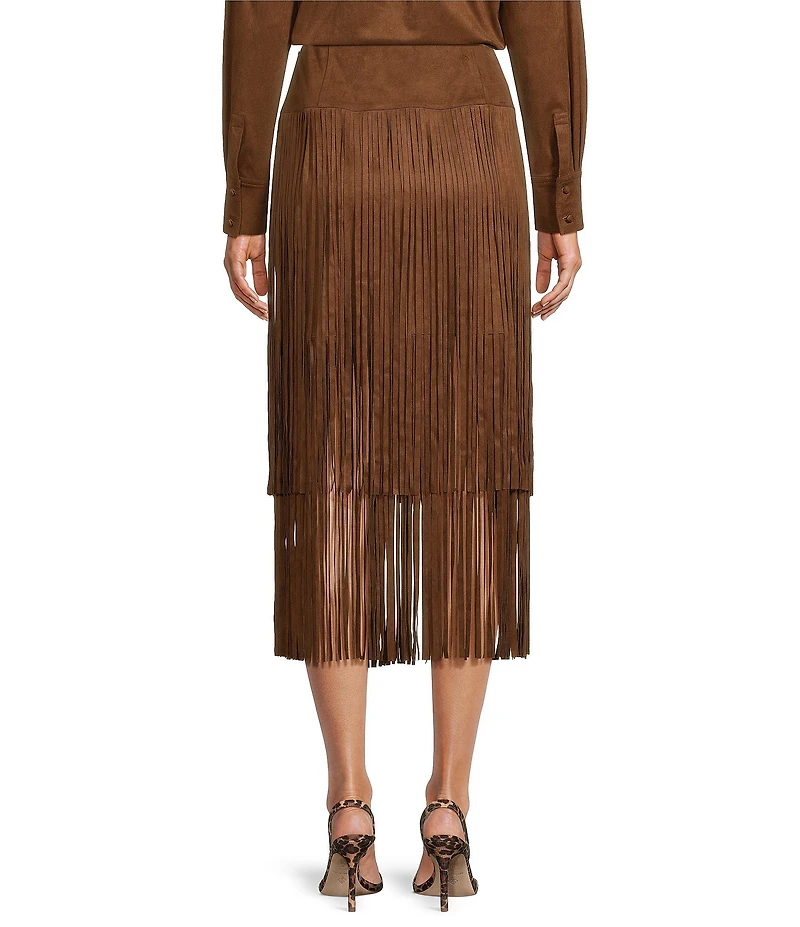 Antonio Melani Rae Faux Suede Fringe Midi Pencil Skirt