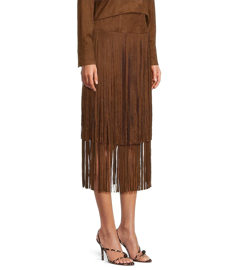 Antonio Melani Rae Faux Suede Fringe Midi Pencil Skirt