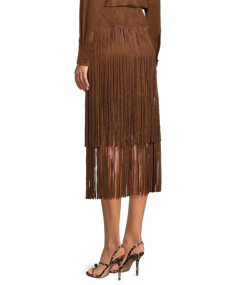 Antonio Melani Rae Faux Suede Fringe Midi Pencil Skirt