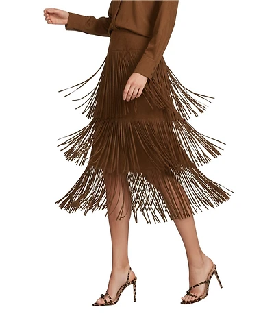 Antonio Melani Rae Coordinating Faux Suede Fringe Midi Pencil Skirt