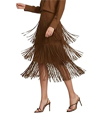 Antonio Melani Rae Coordinating Faux Suede Fringe Midi Pencil Skirt