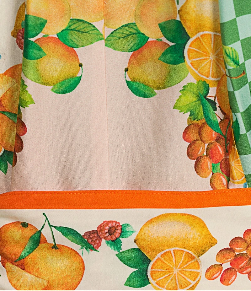 Antonio Melani Raffaella Fruit Printed Satin Tie Neck Long Sleeve Dress