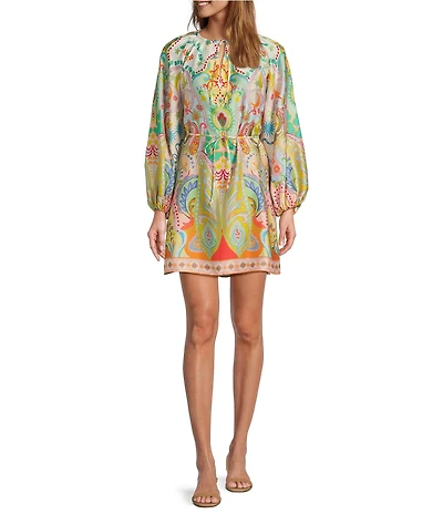 Antonio Melani Raffaella Printed Satin Tie Neck Long Sleeve Dress