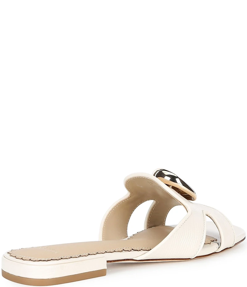 Antonio Melani Ramie Lizard Print Leather Ornamented Flat Sandals