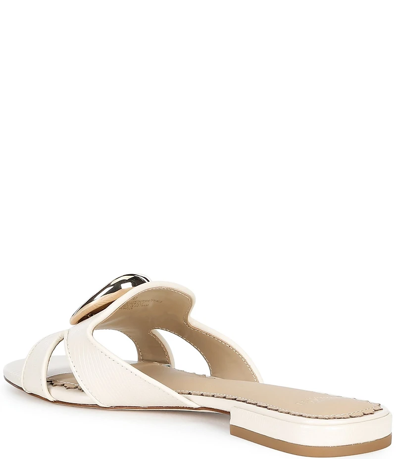 Antonio Melani Ramie Lizard Print Leather Ornamented Flat Sandals