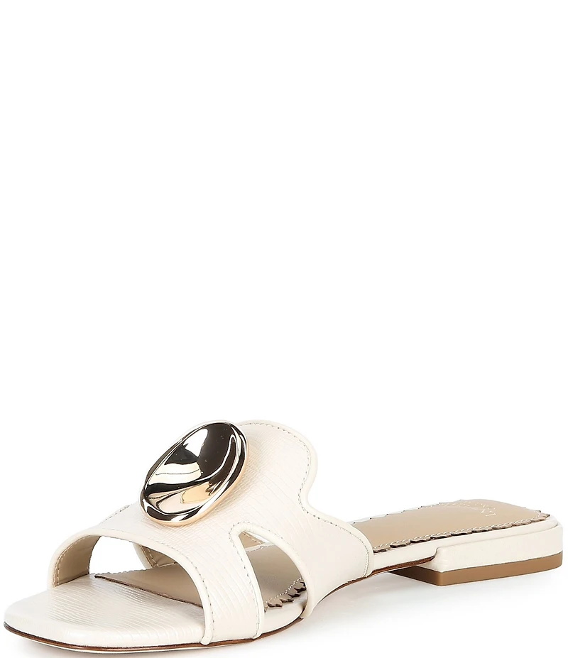 Antonio Melani Ramie Lizard Print Leather Ornamented Flat Sandals