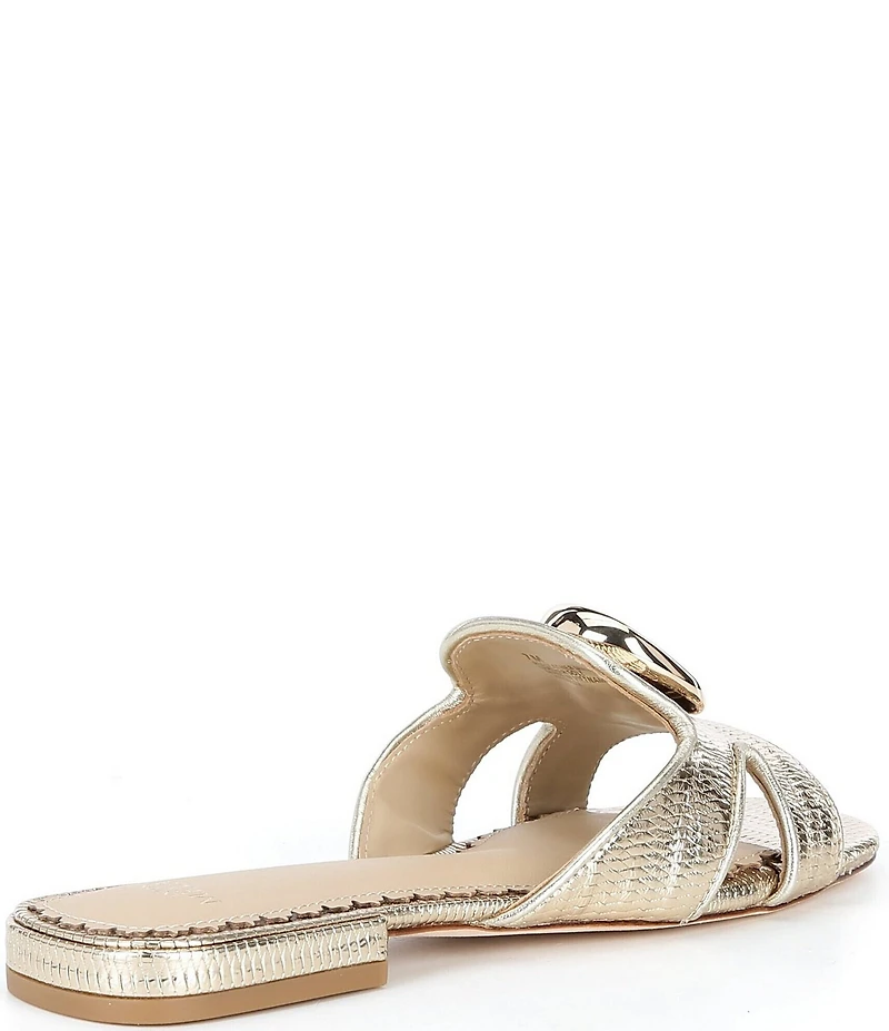 Antonio Melani Ramie Metallic Embossed Leather Ornamented Flat Sandals