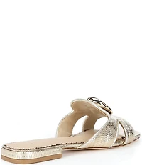 Antonio Melani Ramie Metallic Embossed Leather Ornamented Flat Sandals