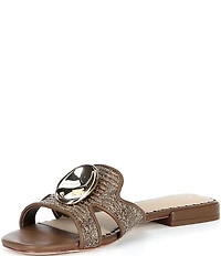 Antonio Melani Ramie Raffia Ornamented Flat Sandals