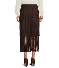 Antonio Melani Raven Faux Suede High Rise Fringe Tiered Midi Skirt