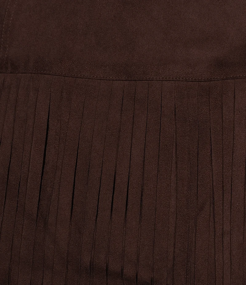 Antonio Melani Raven Faux Suede High Rise Fringe Tiered Midi Skirt