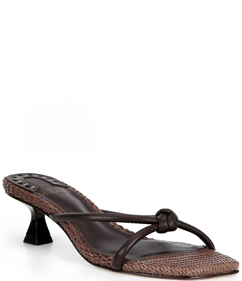Antonio Melani Remy Leather Knotted Raffia Kitten Heel Dress Slide Sandals