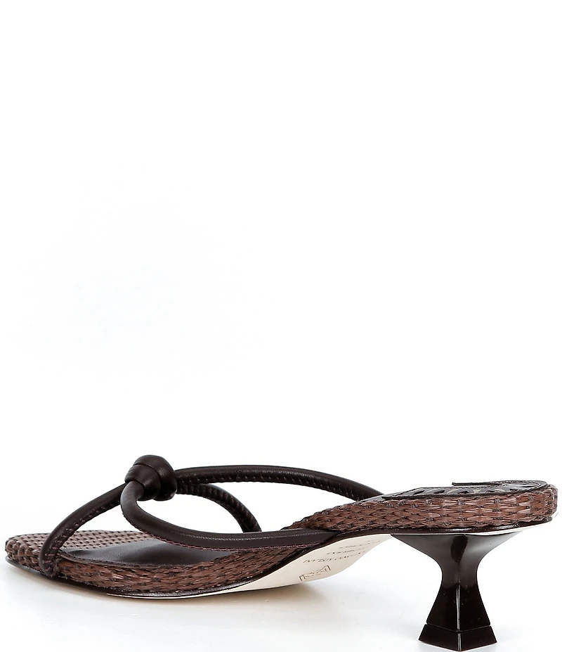 Antonio Melani Remy Leather Knotted Raffia Kitten Heel Dress Slide Sandals