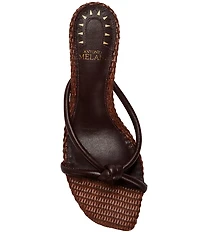 Antonio Melani Remy Leather Knotted Raffia Kitten Heel Dress Slide Sandals