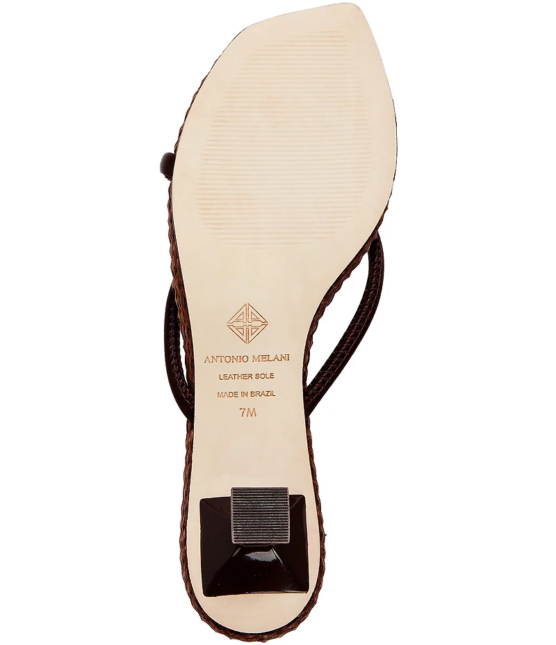 Antonio Melani Remy Leather Knotted Raffia Kitten Heel Dress Slide Sandals