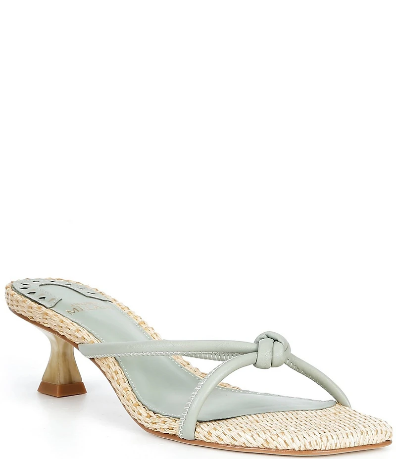 Antonio Melani Remy Leather Knotted Raffia Kitten Heel Dress Slide Sandals