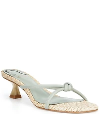 Antonio Melani Remy Leather Knotted Raffia Kitten Heel Dress Slide Sandals
