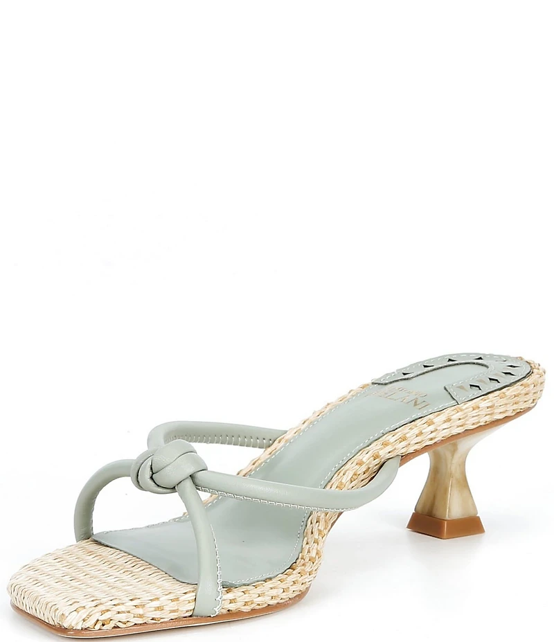 Antonio Melani Remy Leather Knotted Raffia Kitten Heel Dress Slide Sandals