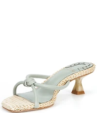 Antonio Melani Remy Leather Knotted Raffia Kitten Heel Dress Slide Sandals