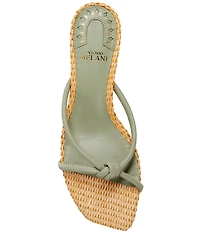 Antonio Melani Remy Leather Knotted Raffia Kitten Heel Dress Slide Sandals