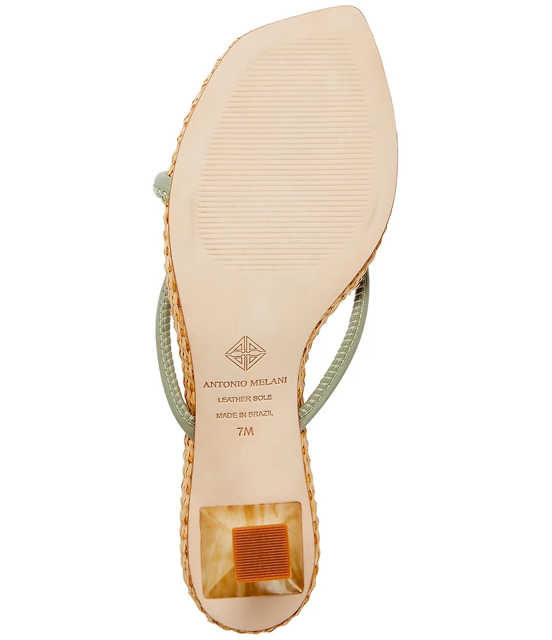 Antonio Melani Remy Leather Knotted Raffia Kitten Heel Dress Slide Sandals