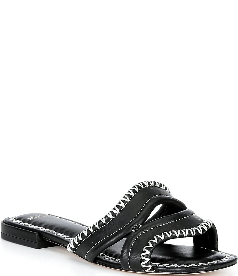 Antonio Melani Renley Leather Cross Stitch Flat Sandals