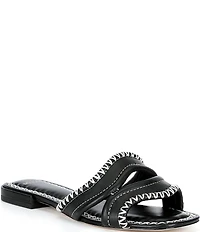 Antonio Melani Renley Leather Cross Stitch Flat Sandals