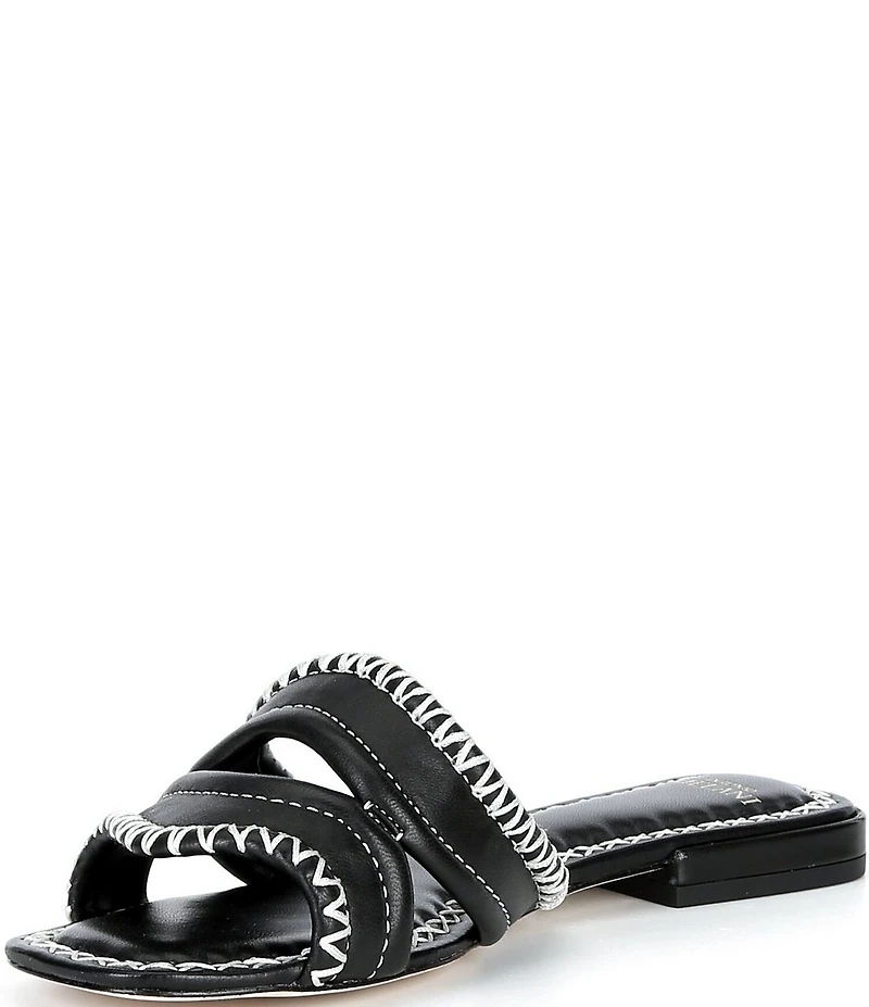 Antonio Melani Renley Leather Cross Stitch Flat Sandals