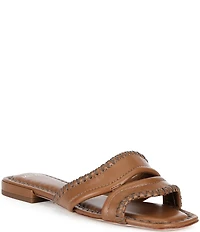Antonio Melani Renley Leather Cross Stitch Flat Sandals