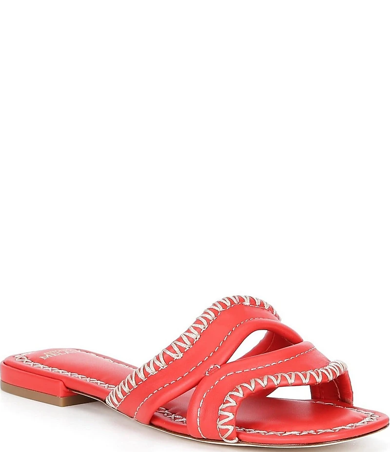 Antonio Melani Renley Leather Cross Stitch Flat Sandals
