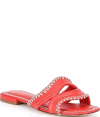 Antonio Melani Renley Leather Cross Stitch Flat Sandals