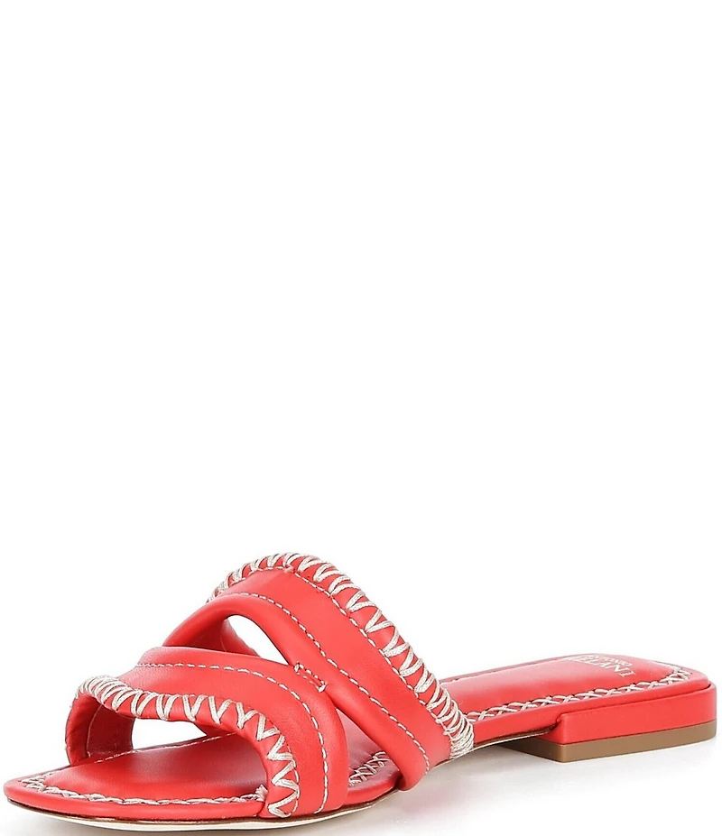 Antonio Melani Renley Leather Cross Stitch Flat Sandals