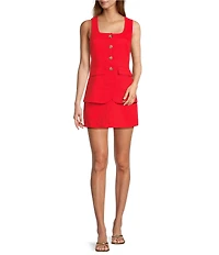 Antonio Melani Rhea Linen Blend Square Neck Sleeveless Faux Button Front Romper