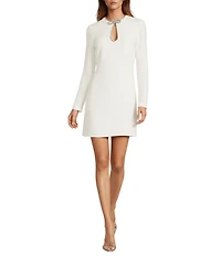 Antonio Melani Rhinestone Bow Keyhole Neckline Long Sleeve Taryn Dress