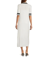 Antonio Melani Ribbed V-Neck Collar Short Sleeve Shift Maxi Dress