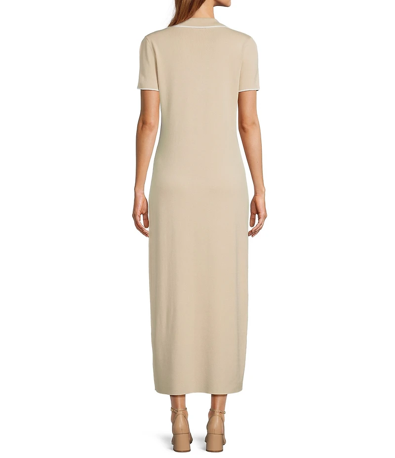 Antonio Melani Ribbed V-Neck Collar Short Sleeve Shift Maxi Dress