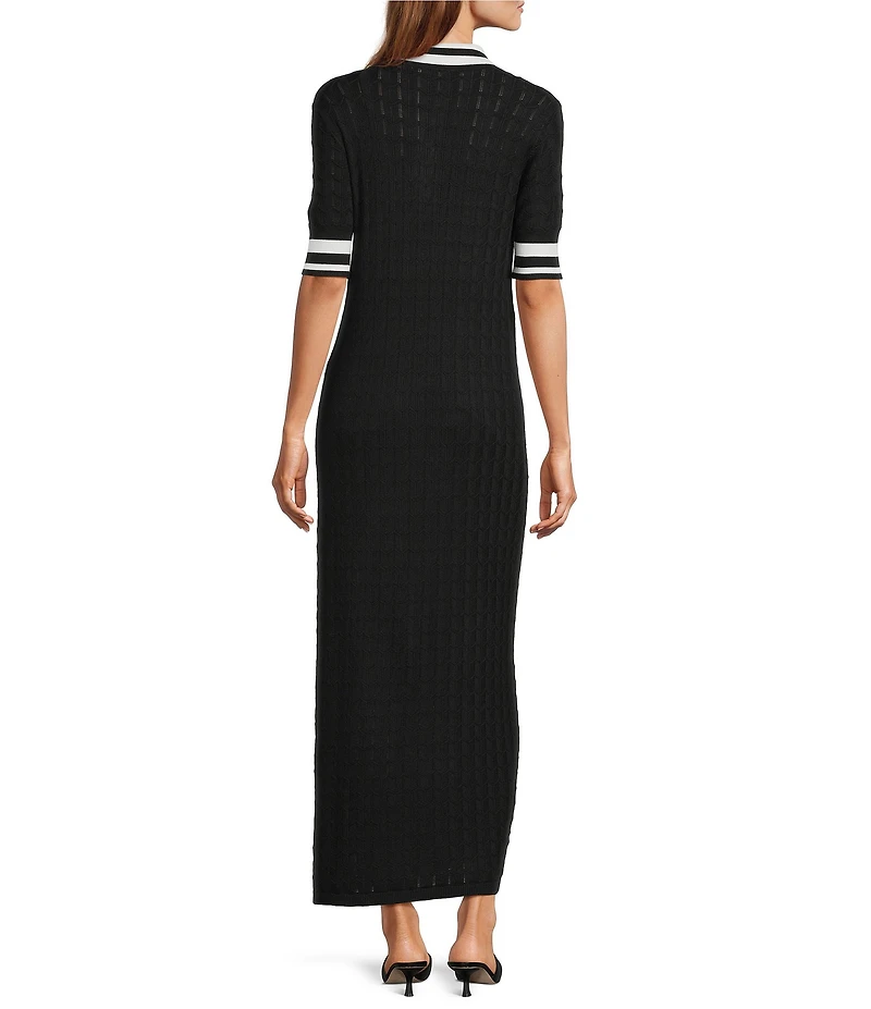 Antonio Melani Ribbed V-Neck Collar Short Sleeve Shift Maxi Dress